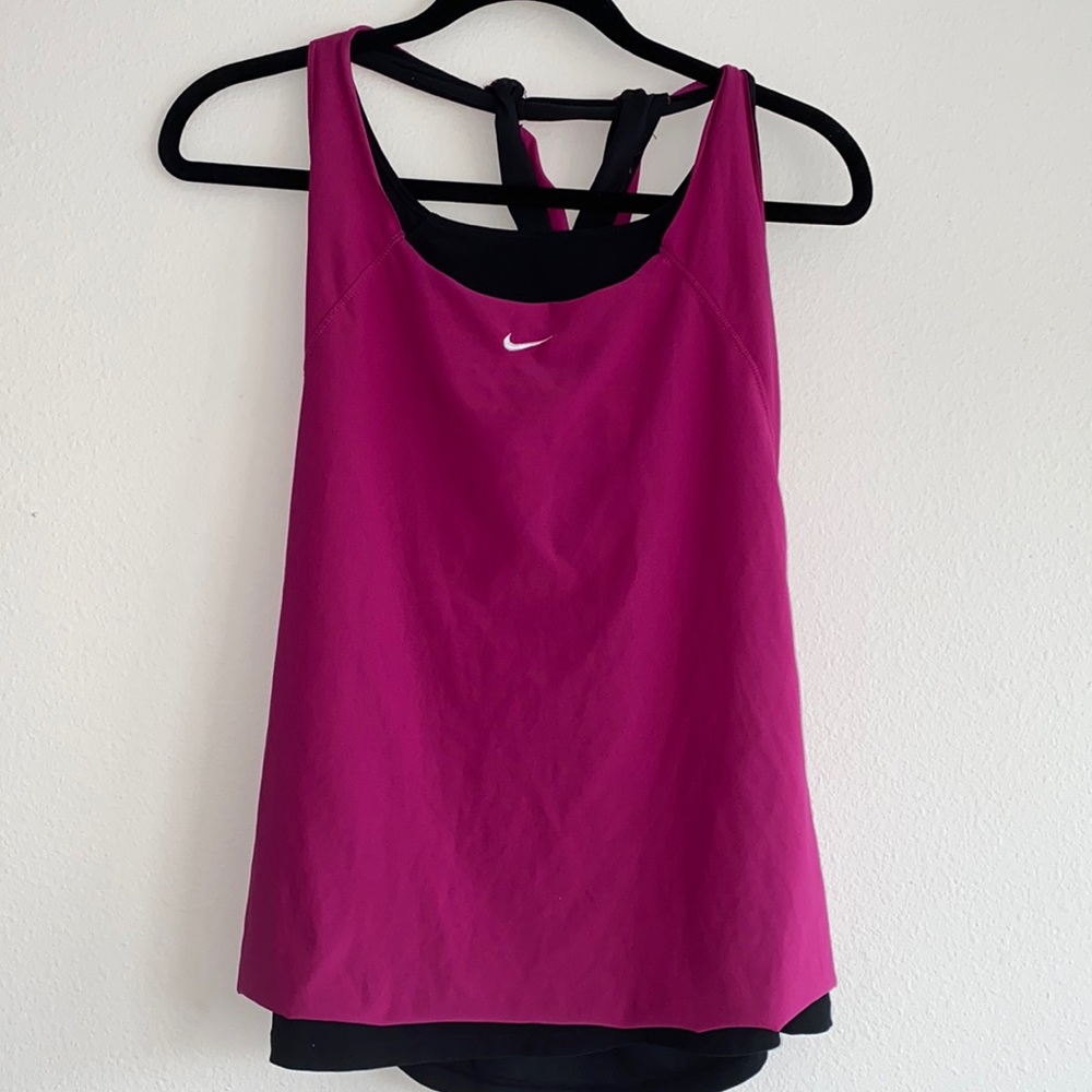 Nike Pink & Black Stretchy Dri Fit Layered Tank